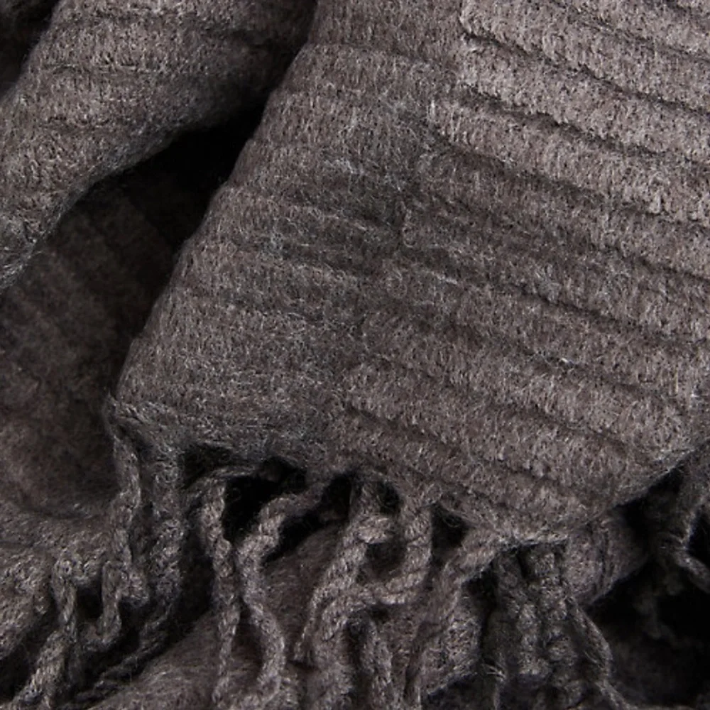 CHARCOAL GREY TEXTURED FRINGE SCARF - Picture 3 of 3
